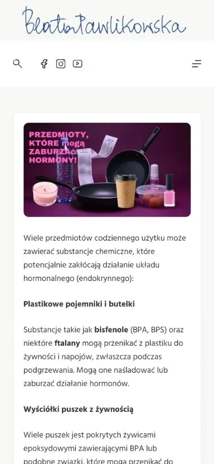 Pojedynczy artykuł na stronie Pani Beaty Pawlikowskiej czytany na telefonie