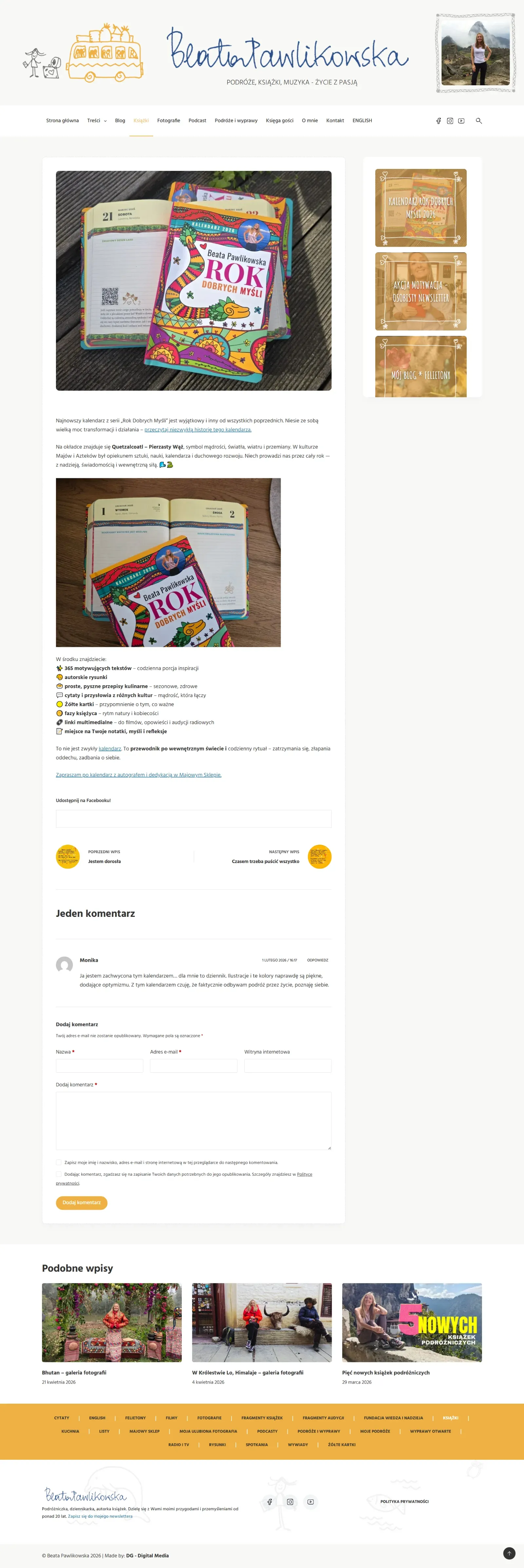 Przykładowy wpis z komentarzem i podobnymi publikacjami na blogu Pani Beaty