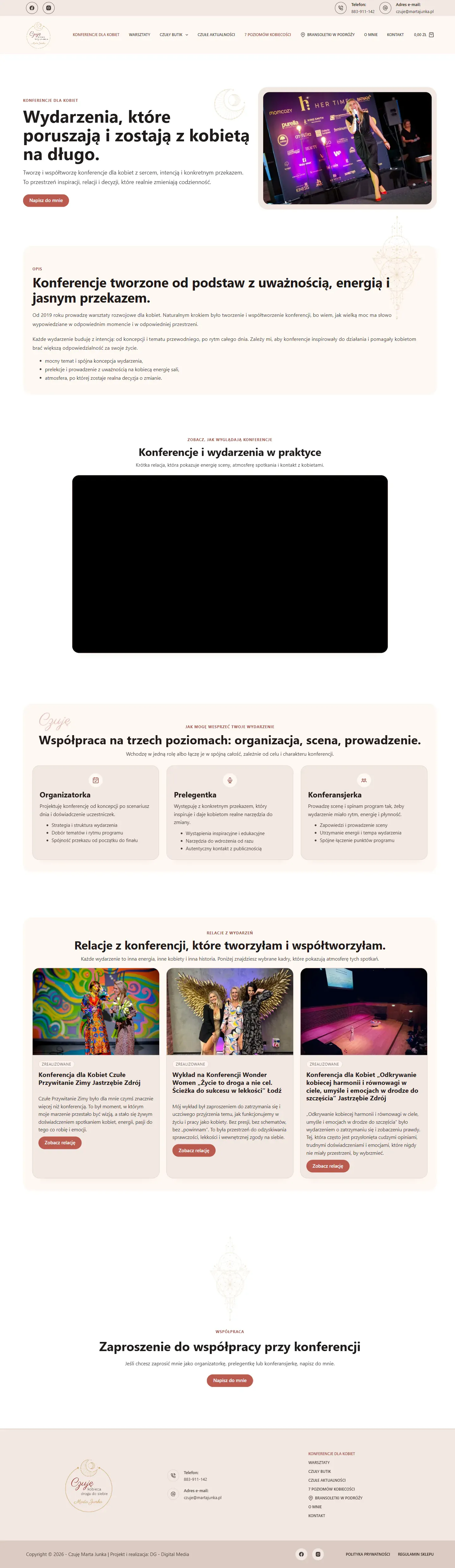 Podstrona konferencji dla kobiet na stronie Marty Junki