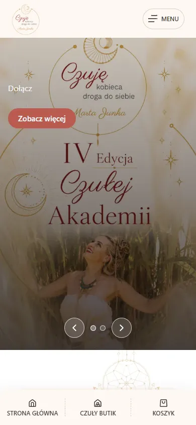Mobilna strona główna Marty Junki z dolnym paskiem nawigacji