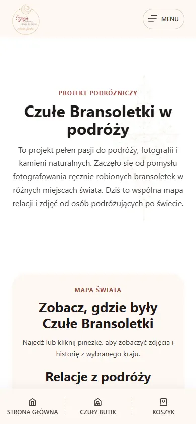 Mobilny widok projektu Czułe Bransoletki w podróży