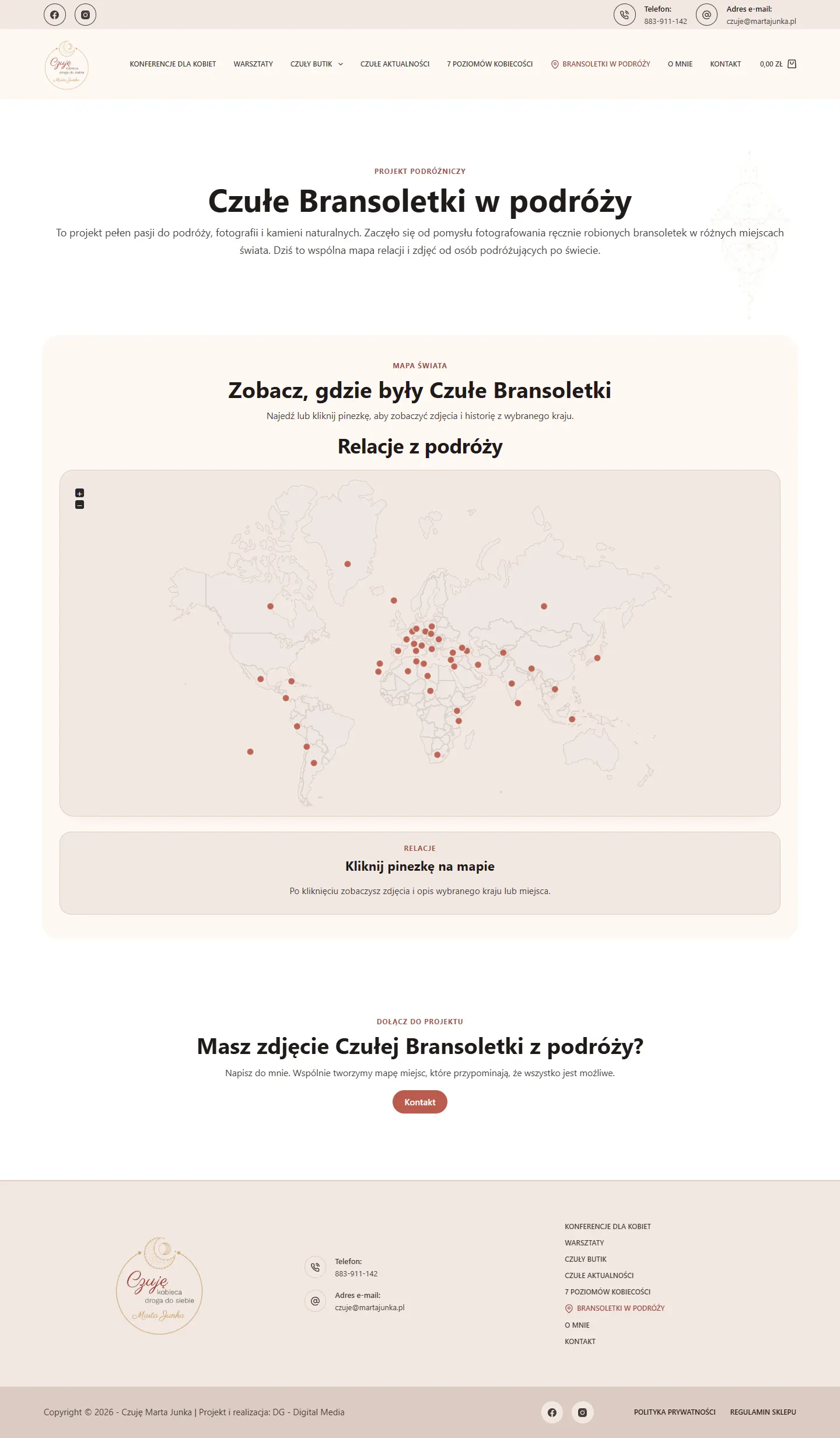 Interaktywna mapa Czułych Bransoletek w podróży na stronie Marty Junki