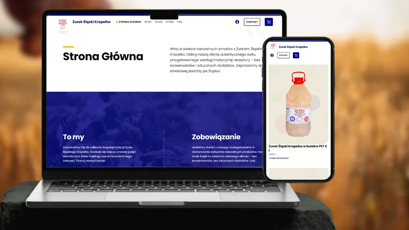 Sklep internetowy Żurek Śląski Kropelka pokazany na laptopie i telefonie