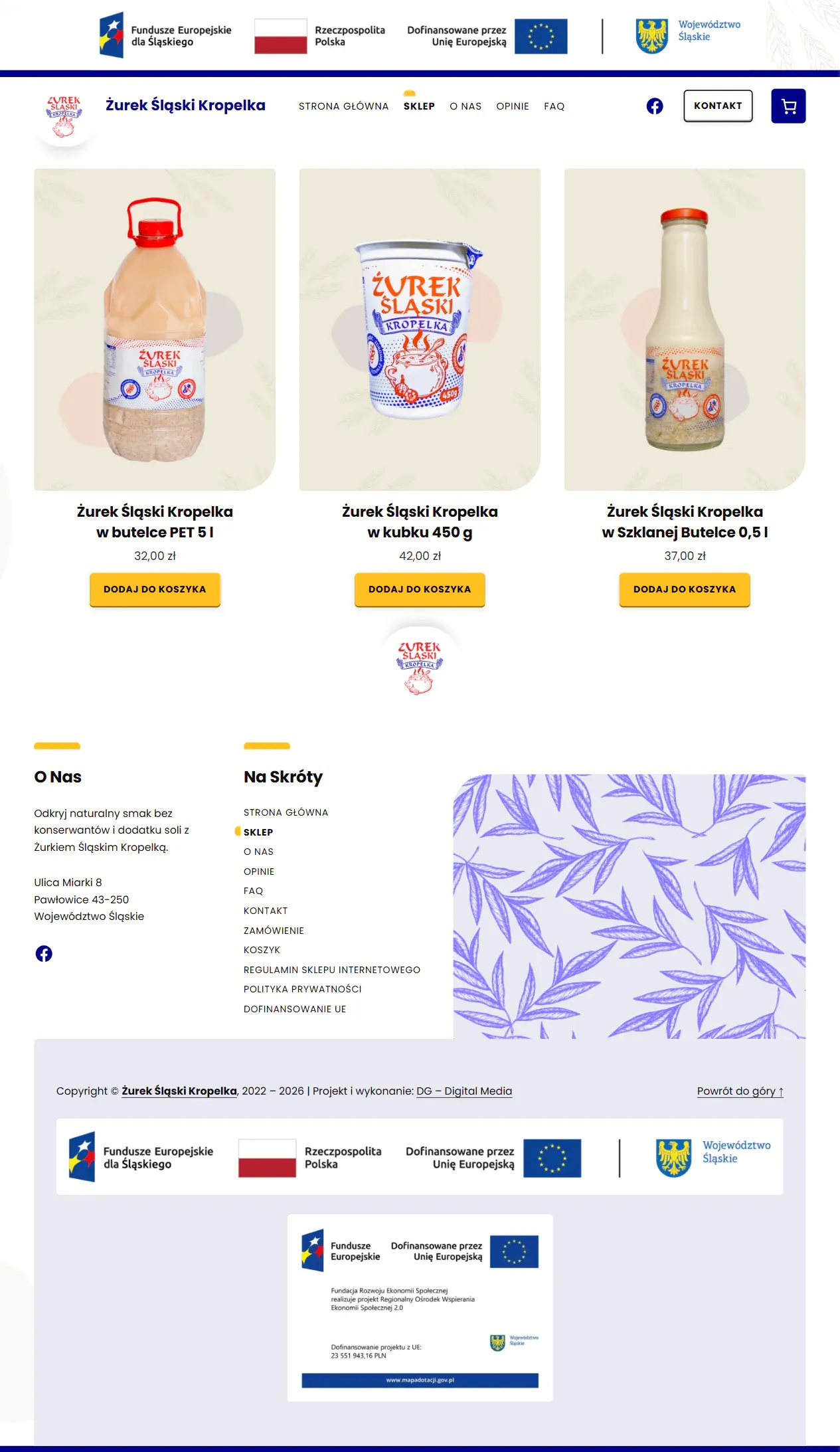 Katalog sklepu internetowego Żurek Śląski Kropelka z trzema wariantami produktu