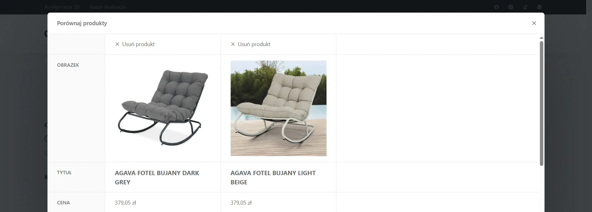 Porównywarka dwóch produktów w sklepie Glass-Garden