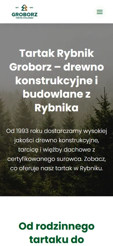 Mobilna podstrona oferty tartaku Groborz z Rybnika
